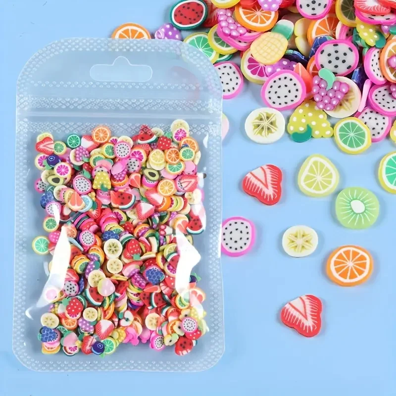 1000pcs/Pack Imitated Fruit Chip Heart Nail Accessories Fruit Slices Clay Resin Filler Soft Pottery Craft Manicure Part Supplies