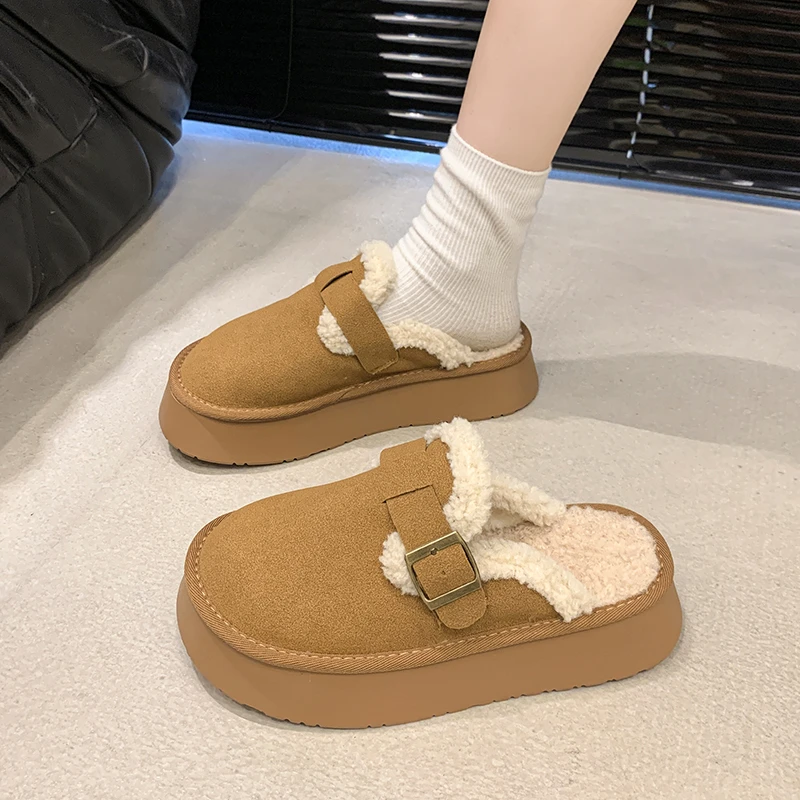 New Luxury Winter Women's Boken Shoes Plush Fashion Retro Bean Shoes Cotton Women's Flat Sole Slippers Platform Women Boots