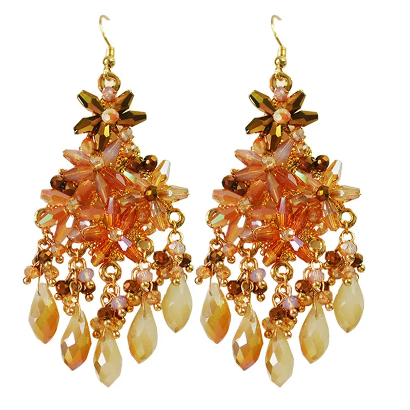 

Handmade earrings retro ethnic style exaggerated earrings long fringed sterling silver earrings