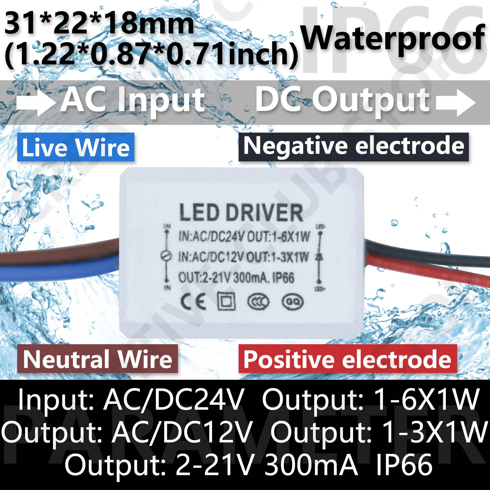 LED Driver Power Supply AC/DC 12V 24V to DC 300mA 600mA 900mA 1200mA 1500mA 3000mA IP66 Lighting Transformers Converter Light