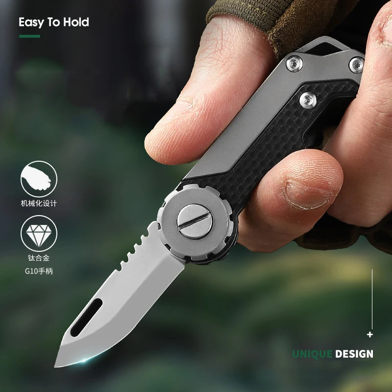 Titanium Alloy EDC Folding knife High Hardness D2 Blade MINI Knife Key Chain Portable Express Unpacking Sharp CS GO Tool