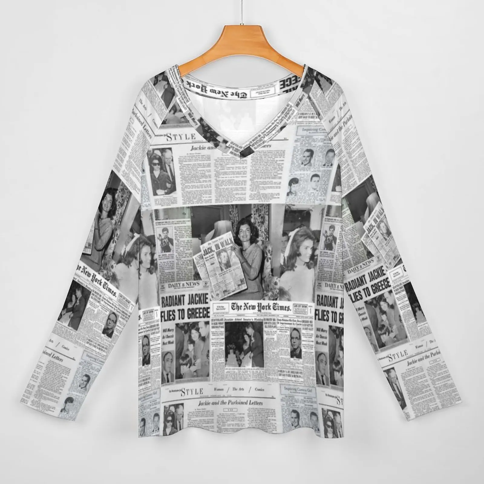 Newspaper Collage T Shirt Jackie Kennedy Trendy T-Shirts Street Style Oversize Tee Shirt Women Design Clothes Birthday Present