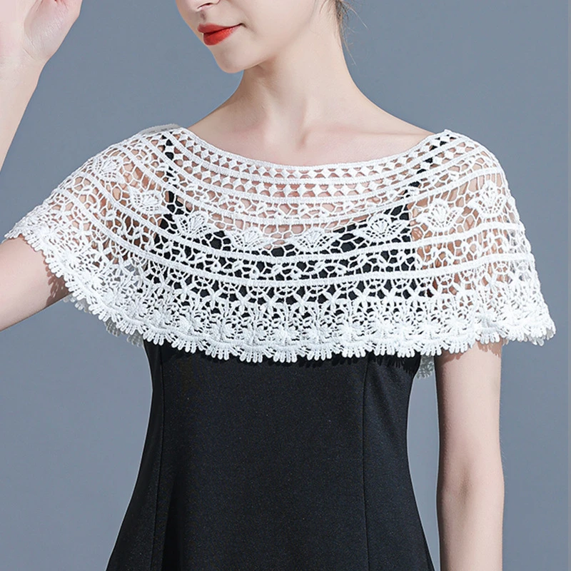 

Embroidery Detachable Dress Lace Shawl Hollow Out Cover Female Blouse Shoulder Fake Collar Cape Clothing Accessories