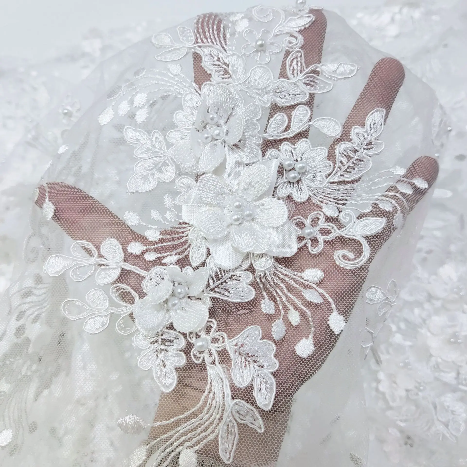 1 paio di ricami tridimensionali a filo bianco coppia floreale fai da te accessori per abiti da sposa car bone 3d lace applique wedding dre