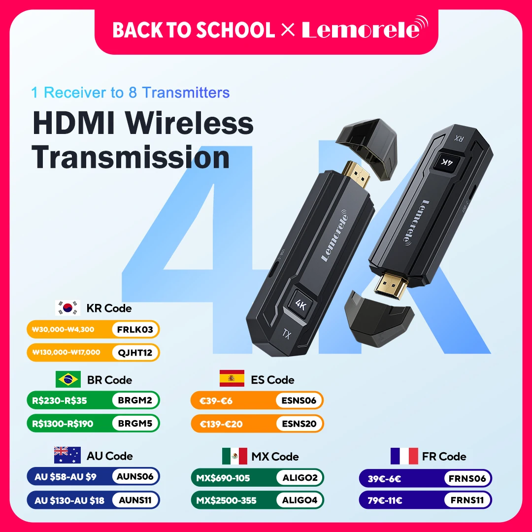 Lemorele 4K Transceptor HDMI sem fio Transmissor e receptor de vídeo de baixa latência para PC Câmera Projetor TV Gaming Home Theater