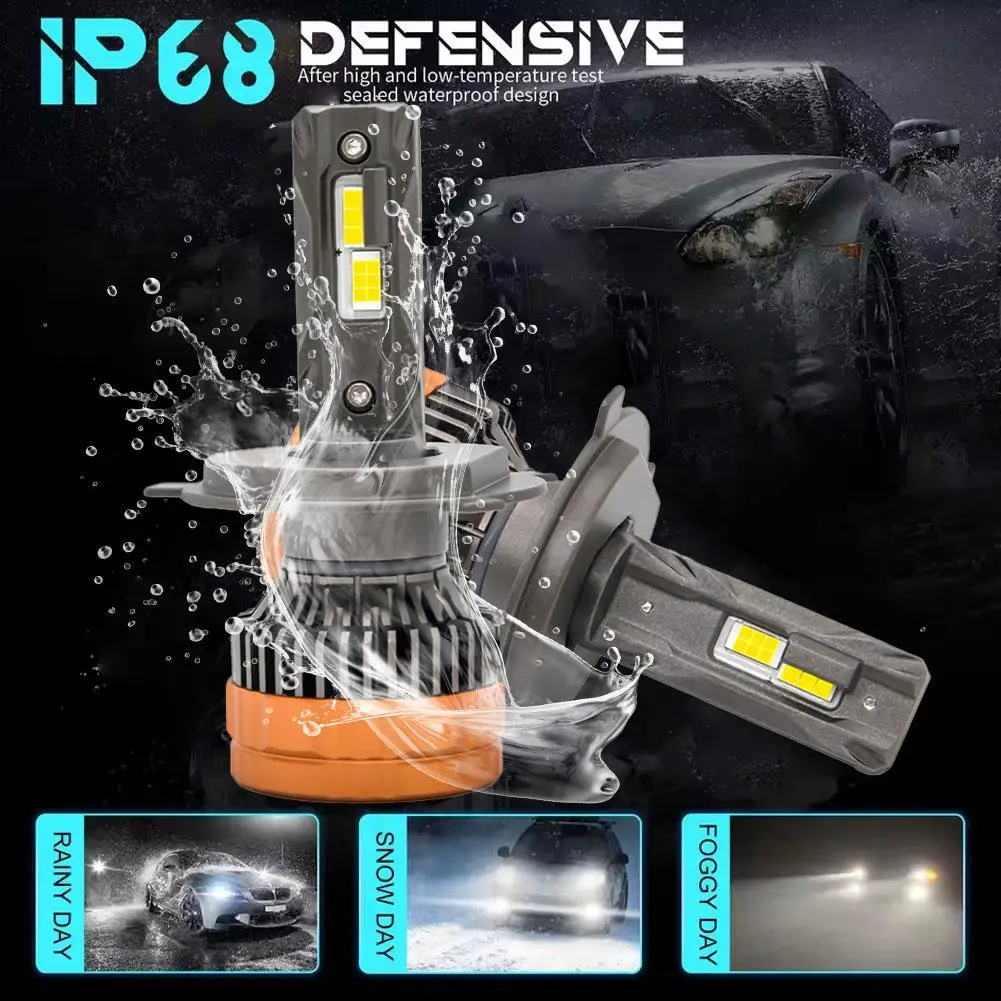 

2pcs 80W Tri-Color LED Vehicle Bulbs Kit with Controller Dual Projector Lens And Cooling Fan for Car Accessories OEM Compatible