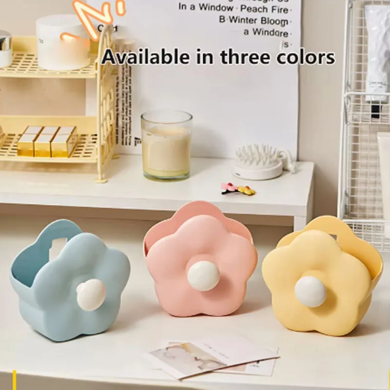 

1pc Flower Makeup Brush Storage Box Wall Mounted Household Vanity Table Desktop Comb Toothbrush Cute Cartoon Bedroom Storage Box