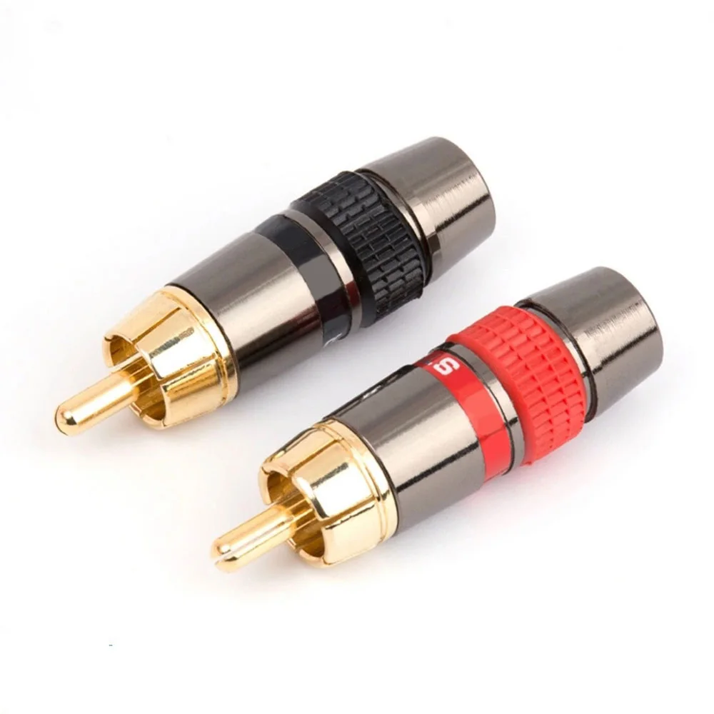 Musical Sound RCA Plug Gold Audio Video Cable Connector 24k Gold Plated Hi End RCA Male Jack Connectors Audio Speaker Plugs