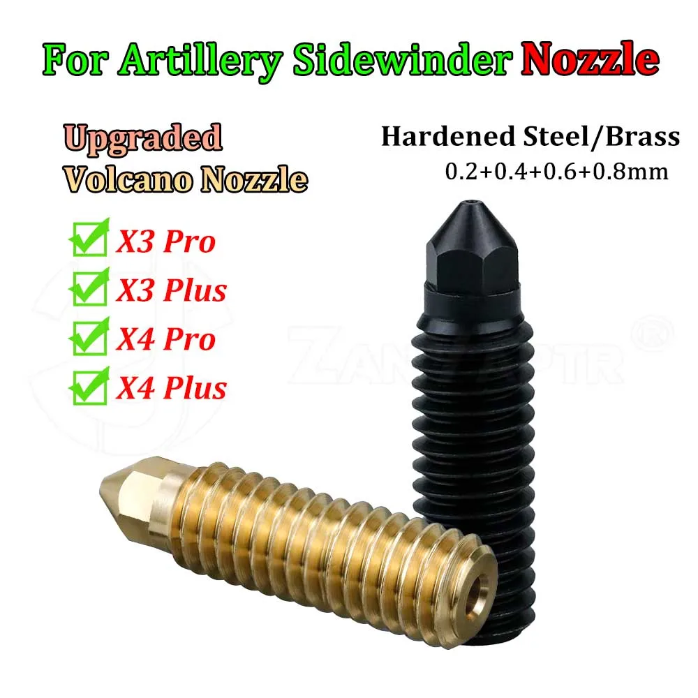 

For Artillery Sidewinder X4 Nozzle X3 Plus X3 Pro Hotend Nozzle Hard Steel Brass High speed Volcano Nozzle for 3d printer parts