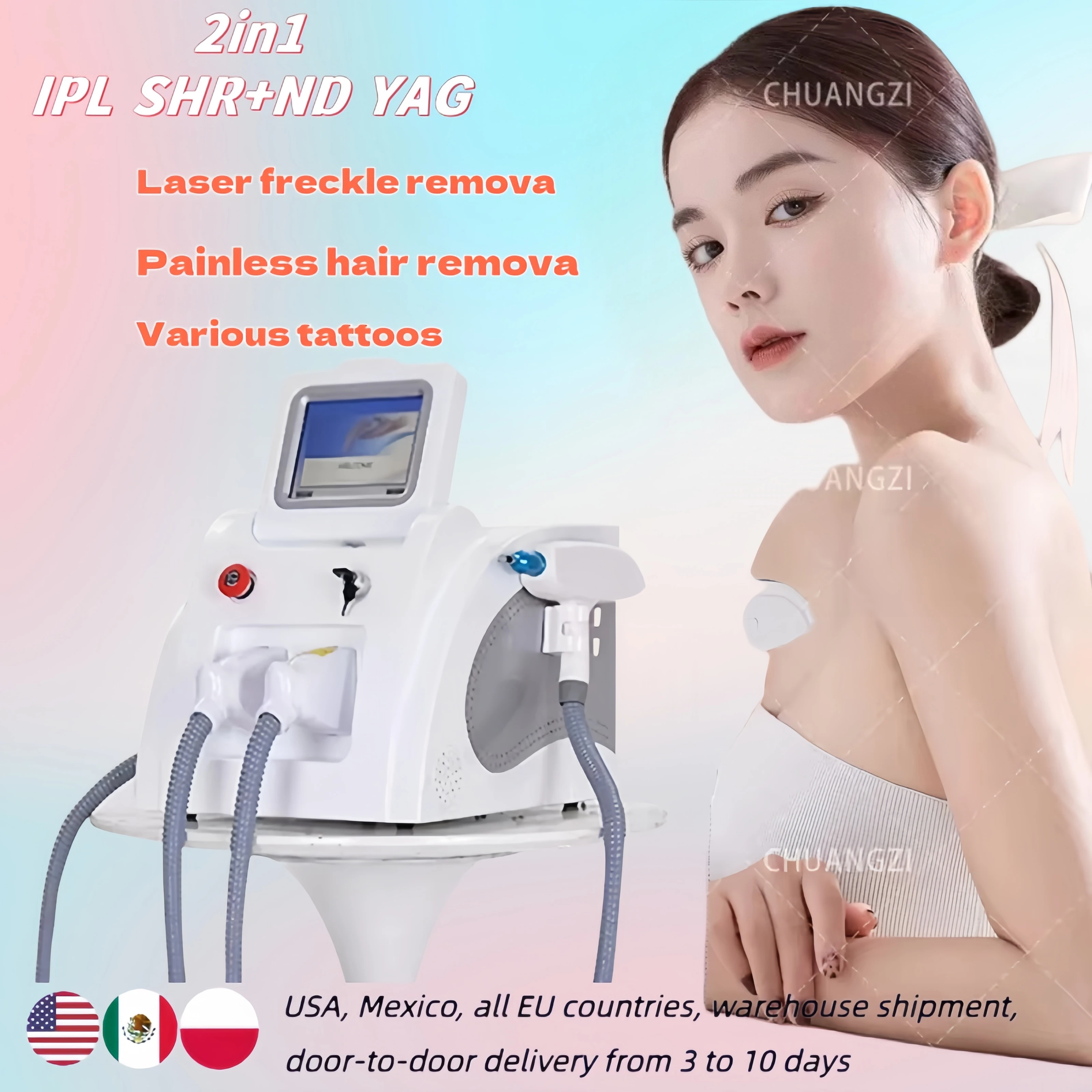 

Professional IPL+ OPT Epilator Laser Painless Hair Removal Machine E-Light Skin Whitening Fast Depilation Permanent Device