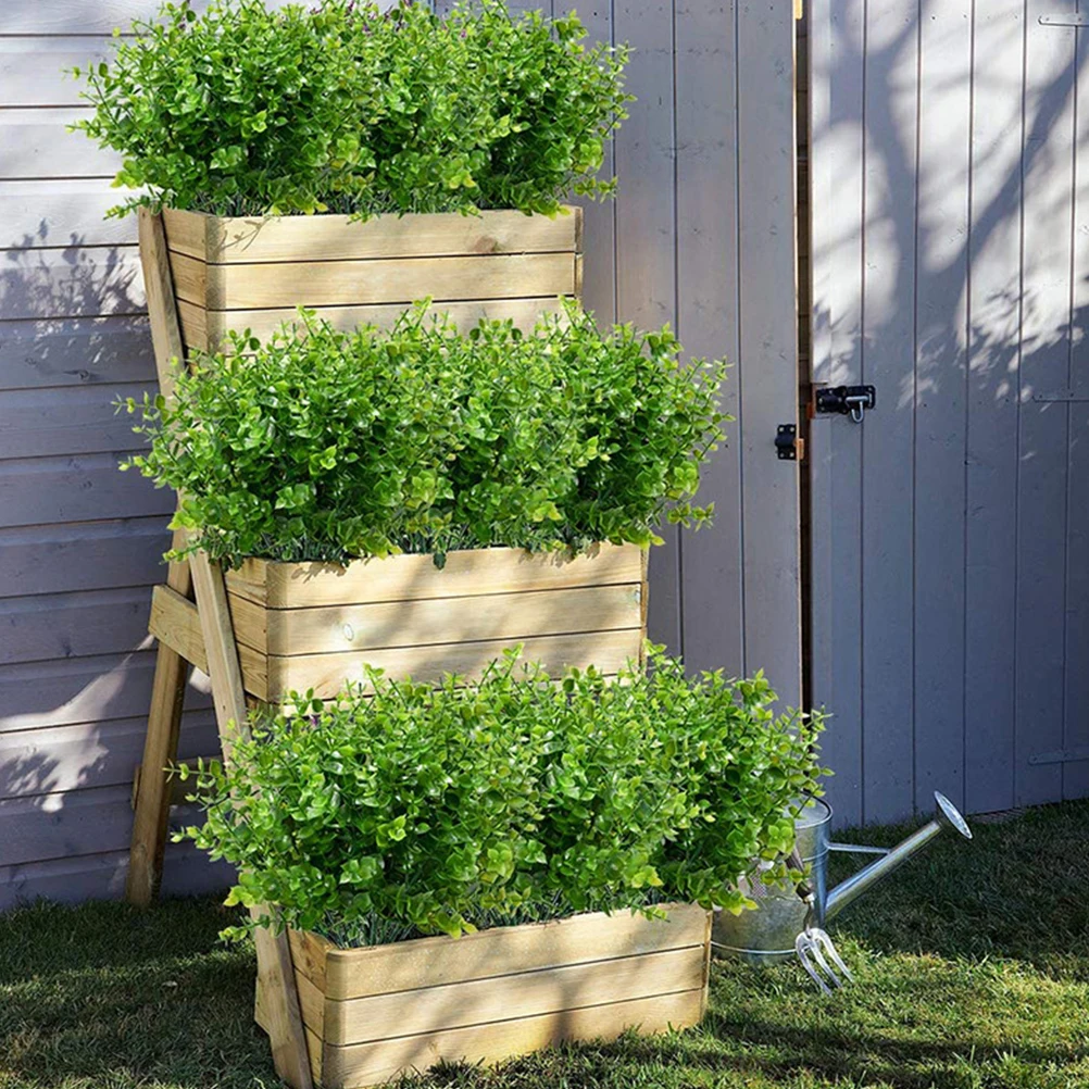

12pcs Artificial Greenery Plastic Eucalyptus Fake Plants Shrubs Stems For Farmhouse Garden Decor Outdoor Faux Flowers Greenery
