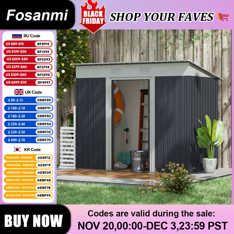 

7x4 FT Narrow Metal Shed Galvanized Steel Lean-to Storage with Double Sliding Doors&2 Vents for Lawn Mower Bike Patio Pool Toys