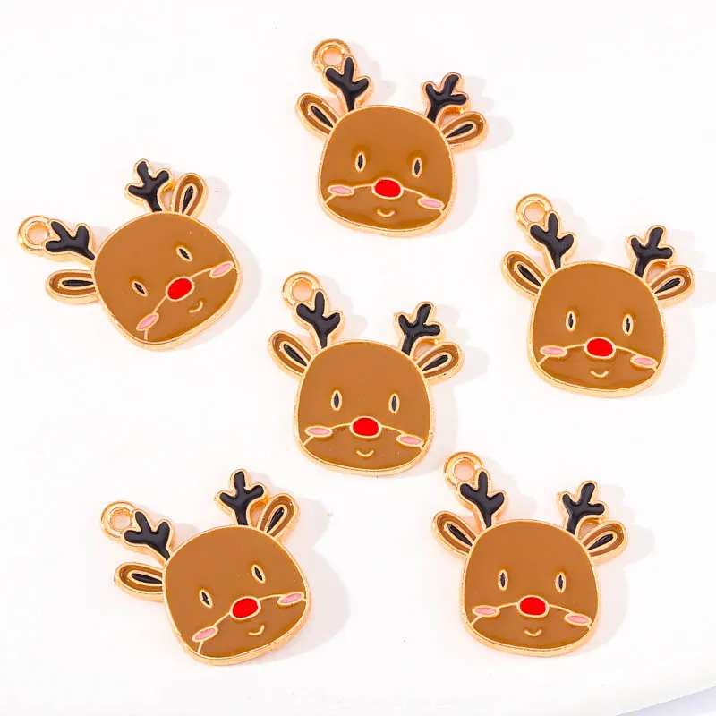 20Pcs/Lot 18*19mm Cute Enamel Christmas Elk Charms Pendants for Necklaces Earrings DIY Cartoon Xmas Deer Charms Jewelry Crafting