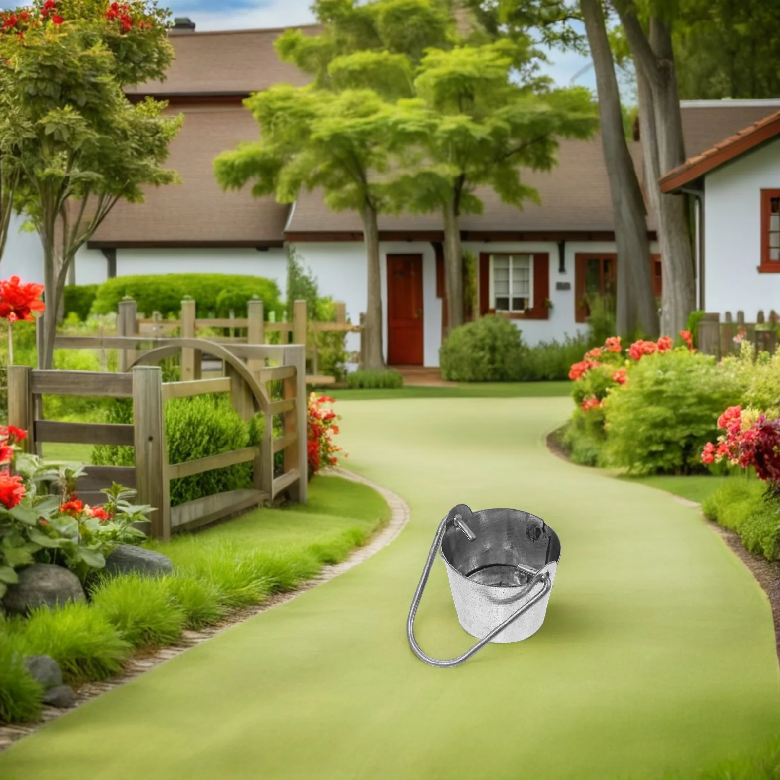 10 Stück Miniatur-dekorativer Eimer mit Metall-Finish für Mini-Garten-Zubehör-Set, ideales DIY-Hof-Dekor, Landschaftsornament