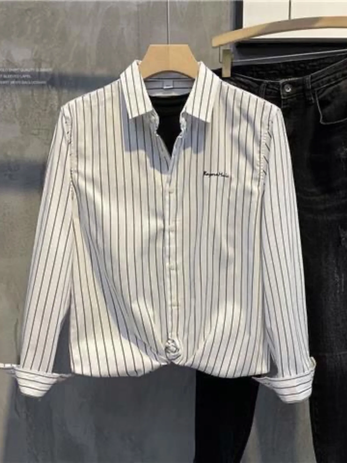 Summer Men's Long Sleeve Stripe Shirt Thin Breathable Cool Sun Protection Ice Silk Fabric Slim Fit Youthful Popular Sportswear