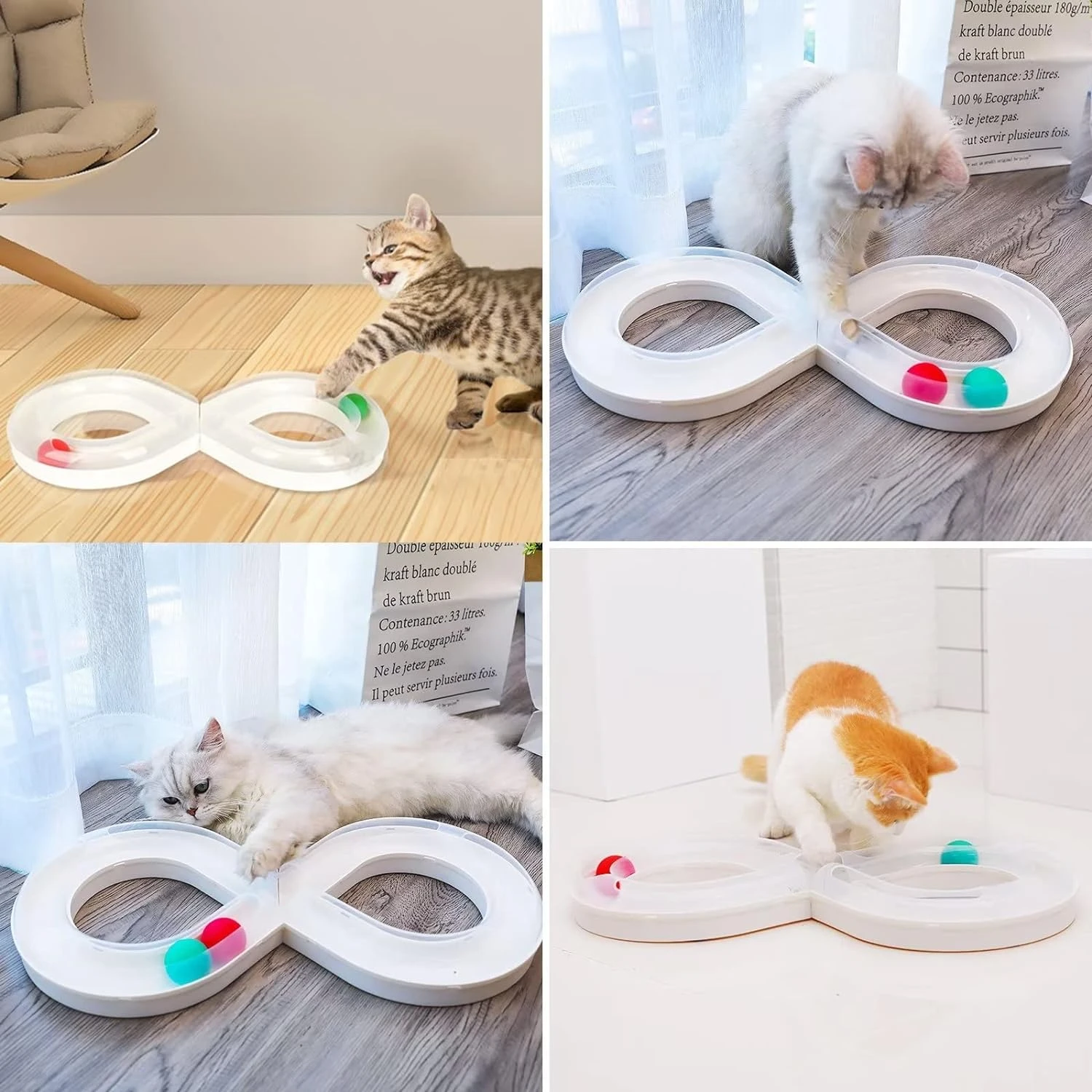 Fun and Stimulating Interactive White Cat Ball Track Tower Toy for Endless Hours of Entertainment - Engaging Circle Roller Track