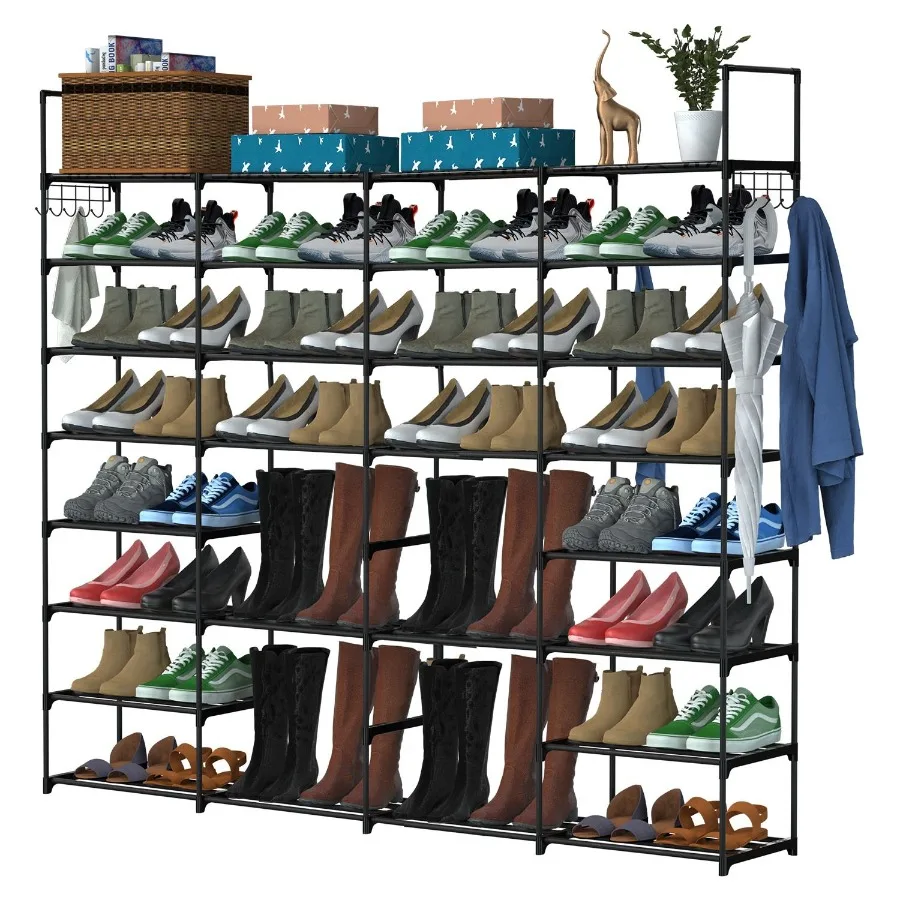 

8Tier 4Row Shoe Rack Metal Shoe Storage Shelf Free Standing Large Shoe Stand 56 Pairs Shoe Tower Unit Tall Shoe Organizer with