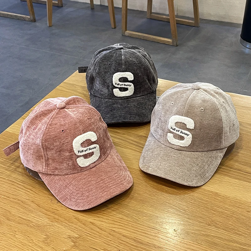 

Autumn and Winter Thin Suede Warm Peaked Cap Male S Letter Half Soft Top All-Matching Baseball Cap Female Couple Fashion Cap