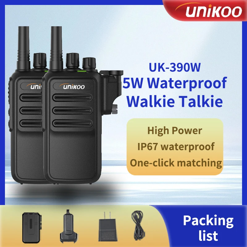 

UNIKOO UK390W 5W Walkie Talkie Long Range 3-5Km Powerful IP67 Waterproof VHF or UHF 2pcs Durable Two Way Radio Station