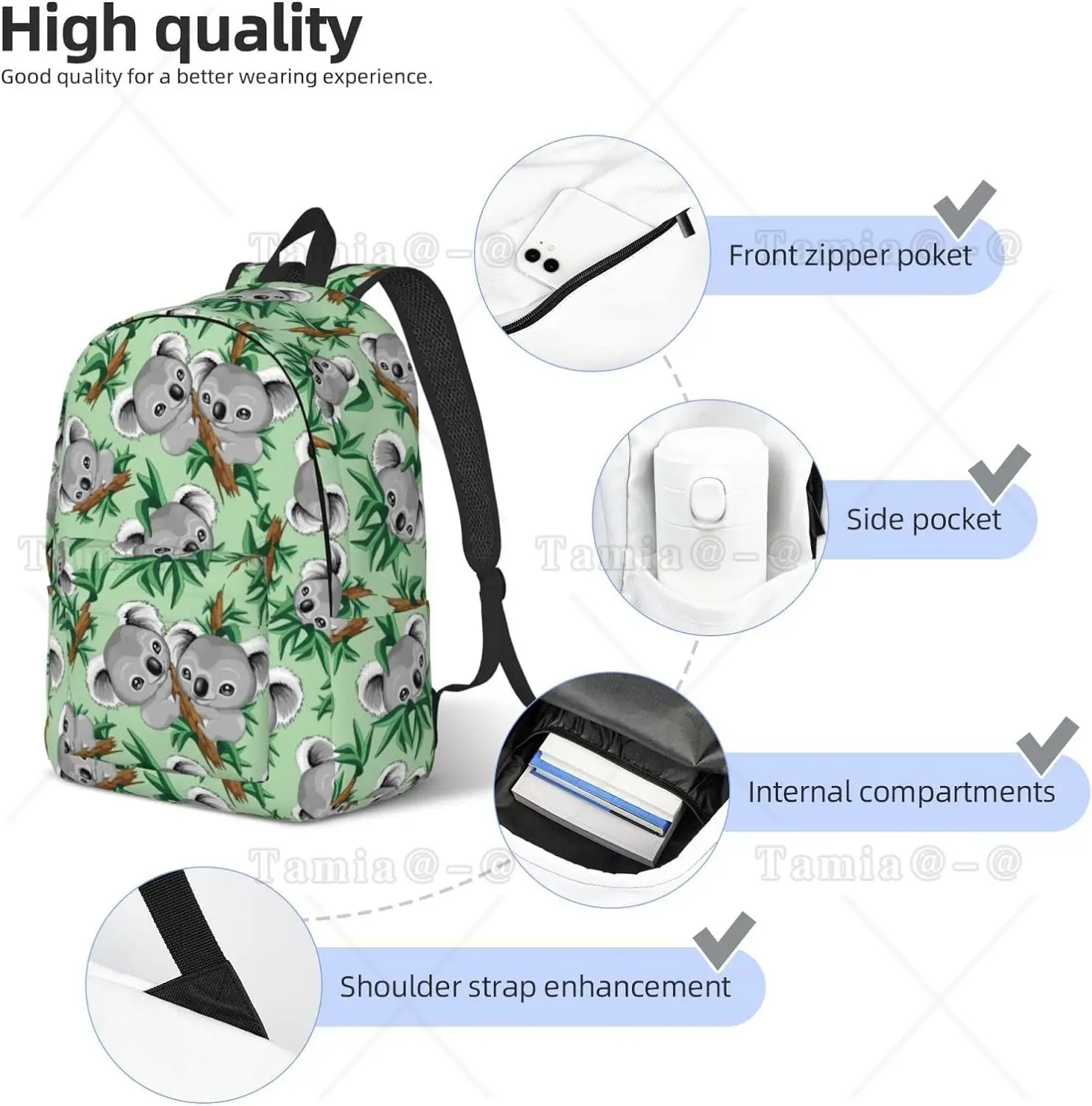 Backpack Casual Lightweight Cute Koala Laptop Backpack Men Women Travel Bag Outdoor Canvas Daypack