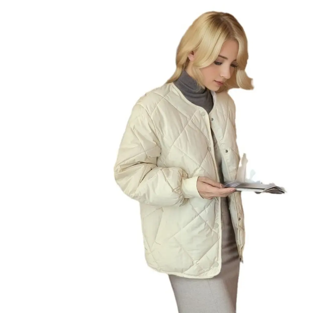 韓国風 レディース ノーカラー コットンジャケット 軽量 秋冬 ショートコート おしゃれ 新作 女性向け