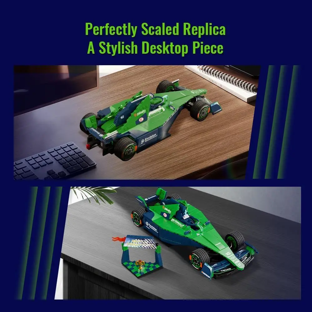 Kit di costruzione della squadra di Formula E: modello di auto da corsa PANTASY Envision con podio, minifigure e display dettagliato per Motorsport Enth