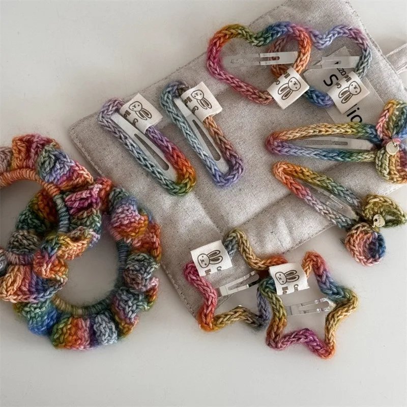 Korean rainbow wool hand-woven hairpin sweet versatile girl bow edge clip hair accessories hairpin new