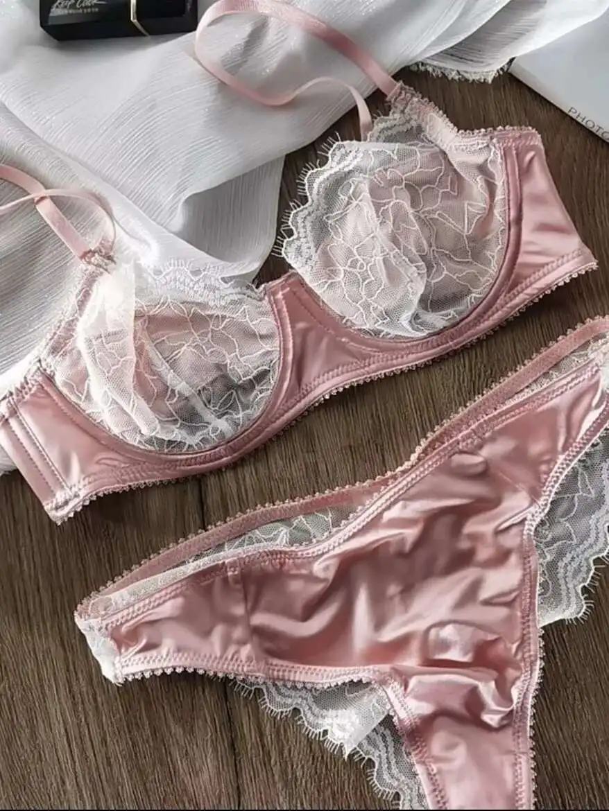 Kleur splitsen Bloemborduurwerk Ultradunne Franse beha Kant Ruglooze Diepe V-bretels Mouwloze bikini Charmant Casual N4QH