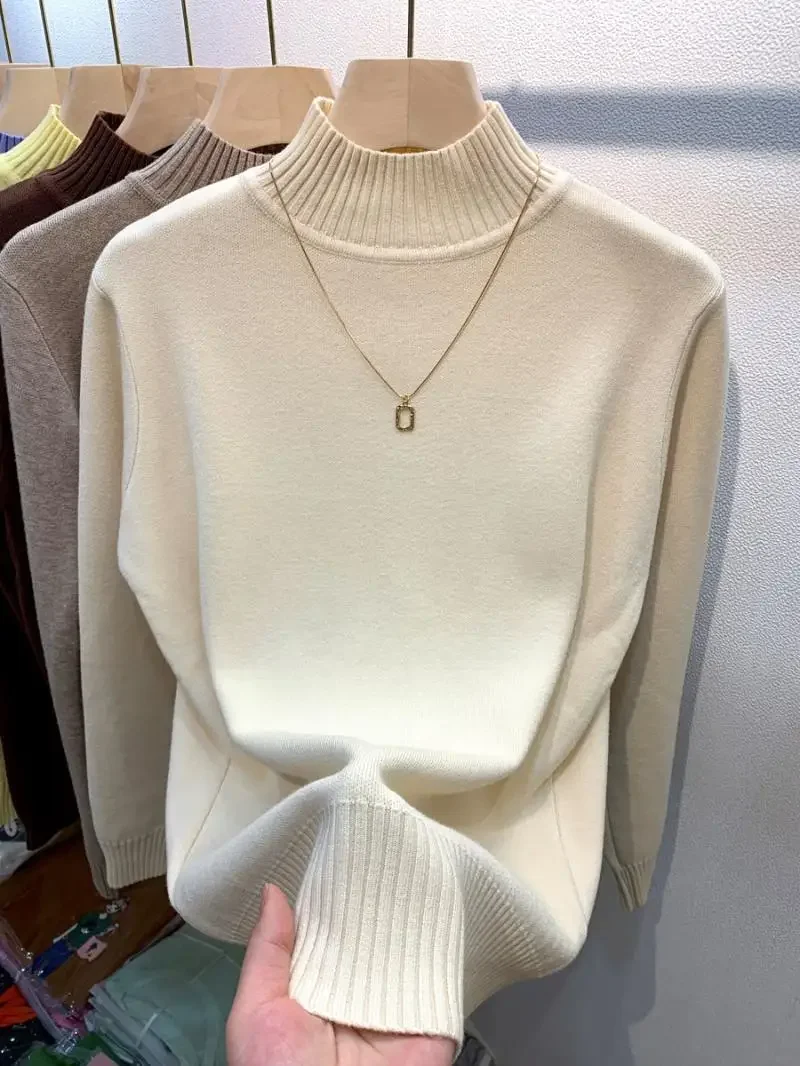 Candy Color Half Turtleneck Sweater Pullover Women Fall Winter Slim Soft Knitwear Jumper Korean Casual Warm Knit Long Sleeve Top