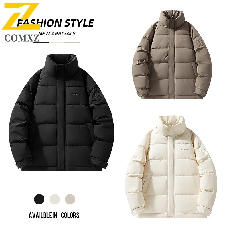COMXZ 2025 Winter Couple Graphene Solid Color Stand Collar Down Jacket Men Women Thickened Warm Trendy White Duck Feather Coat