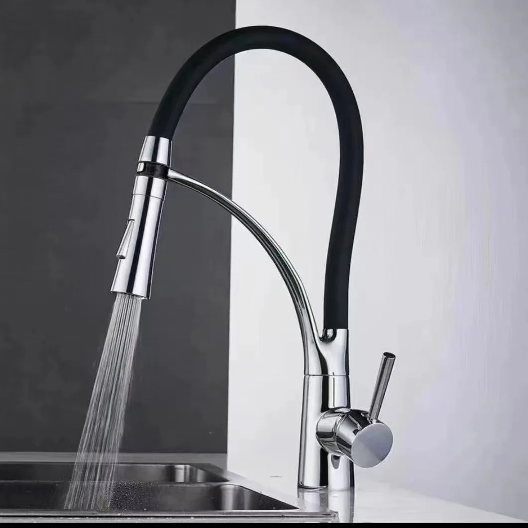black-solid-brass-pull-down-kitchen-faucet-with-rubber-hose-deck-mounted-hot-cold-water-mixer-crane-for-kitchen-sink