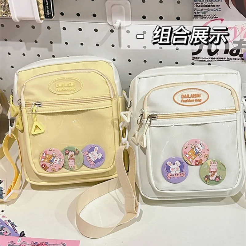 JIAERDI Harajuku Pink Itabag Messenger Bag Women Transparent Nylon Chic Casual Crossbody Bags Female JK Anime Pain Bag Aesthetic view 5