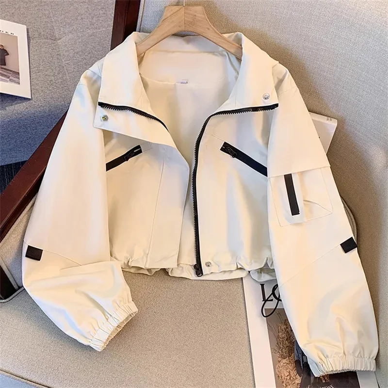 Korean Short Zipper Outwear Jacket Female Autumn Loose Casual Coat For Women Long Sleeve Leisure Thin Windbreaker Jacket