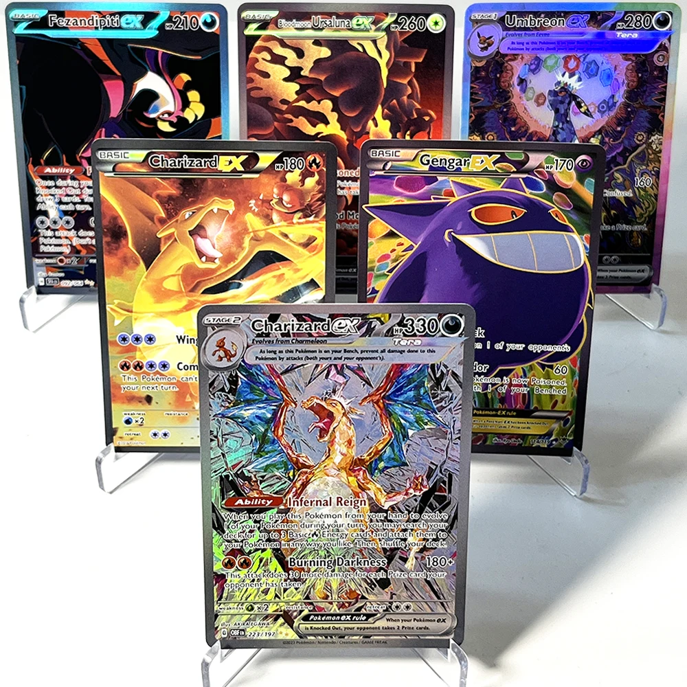 

PKM EX Game Proxy Cards Holographic PTCG Altaria/Umbreon/Gengar/Fezandipiti/Dialga/Charizard/Celebi/Bloodmoon Ursaluna/ EX Cards