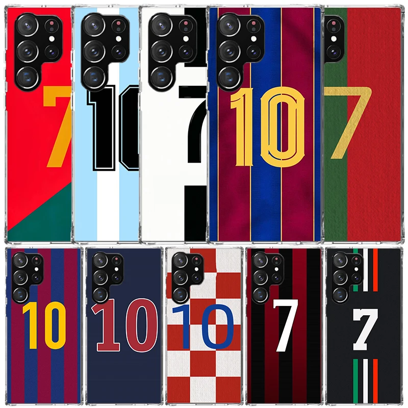 FootBall SuperStar Número C 7 10 Capa de telefone para Samsung Galaxy S25 S22 S23 S24 Ultra S21 S20 FE S10 Plus S10E + TPU macio traseiro Co