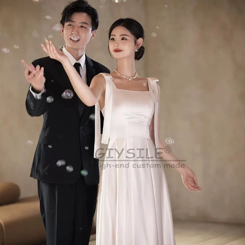 

GIYSILE Customized Square Neck Tube Top Wedding Dress Temperament Slim Fashion Gauze White Simple Satin Waist Fishtail Dresses