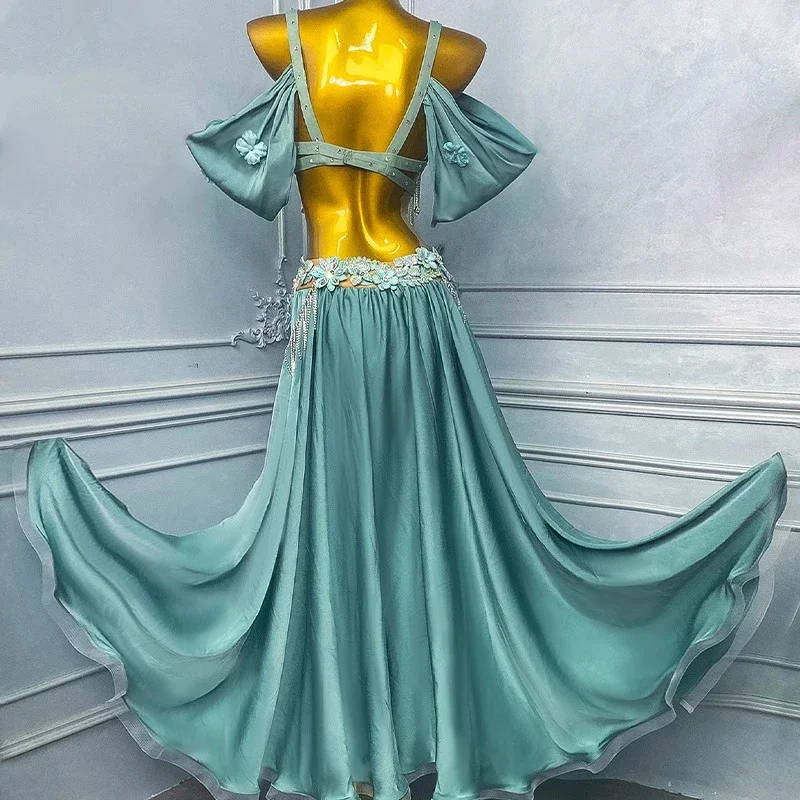 Belly Dance Costume for Female Adults, High-end Flower Slit Long Skirt, Samba Performance High Flash Dress
