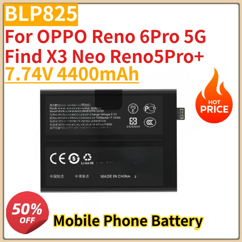 

New High Quanlity BLP825 Mobile Phone Battery 7.74V 4400mAh For OPPO Reno 6Pro 5G Find X3 Neo Reno5Pro+ Replacement Battery