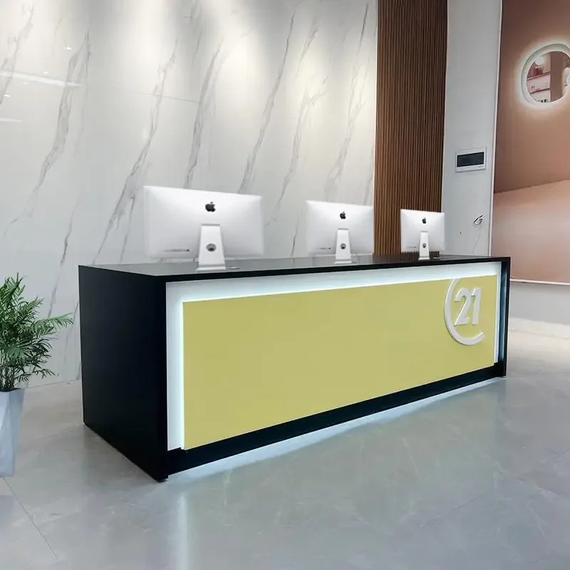 Gold Boutique Reception Desks Modern Hotels Decor Arched Luxury Reception Desk Clinic Weight Empfangs Theke Office Furniture