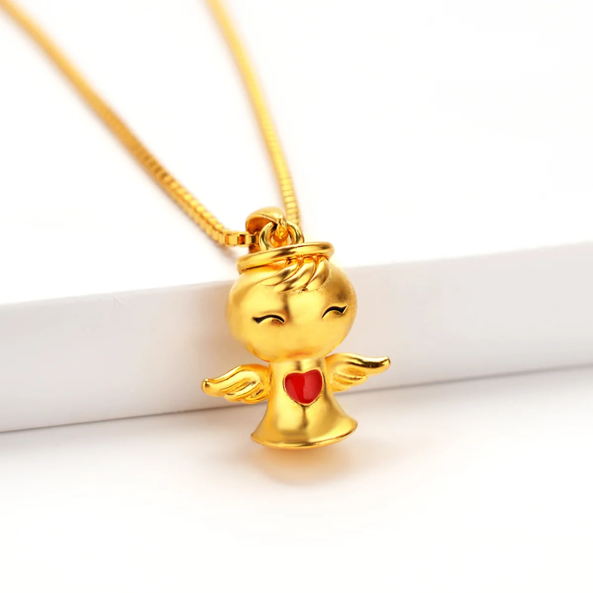 AU999 24k ouro real anjo colar com pingente para senhoras, simples corrente de clavícula, elegante e boutique, nova joia para namorada