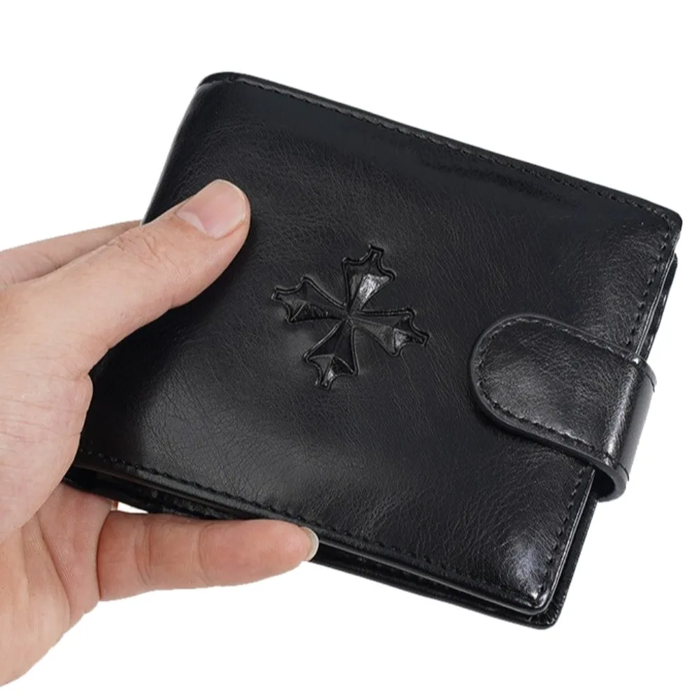 

3-кратные кошельки с крестом в городском стиле для отдыха, противоугонная сумка из искусственной кожи, чехол для кредитных карт, однотонный мужской кожаный кошелек
