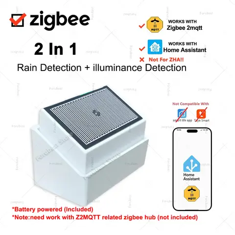 2 In 1 Zigbee Rain Sensor,Rainfall And illuminance Detection Real-Time Monitoring Rainwater Detector Only For Home Assistant Z2M