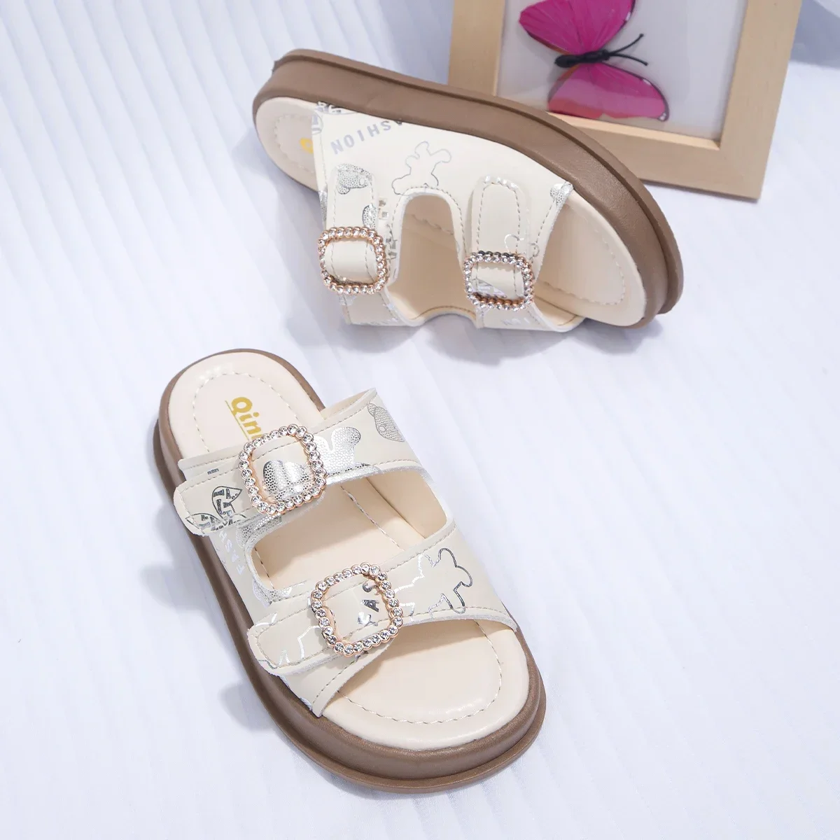 Baby Zomer Ademend En Comfortabel Kristal Schattige Print Sandalen Kinderen Cartoon Slippers Mode Ronde Neus Rubber Casual