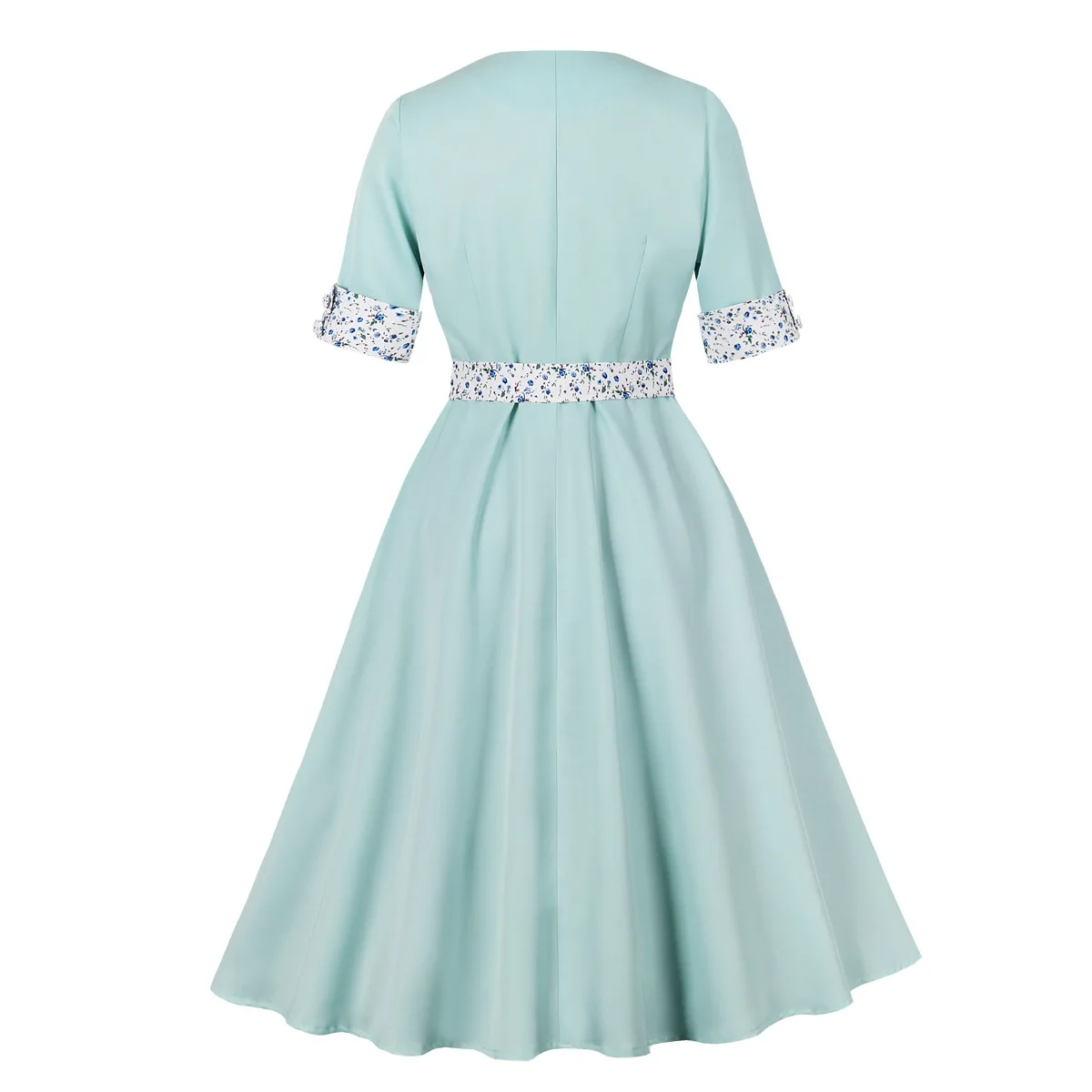 Robe élégante en Patchwork de fleurs pour femmes américaines, manches courtes, revers, douce, ceinture de rendez-vous du thé de l'après-midi, robe de transport décontractée