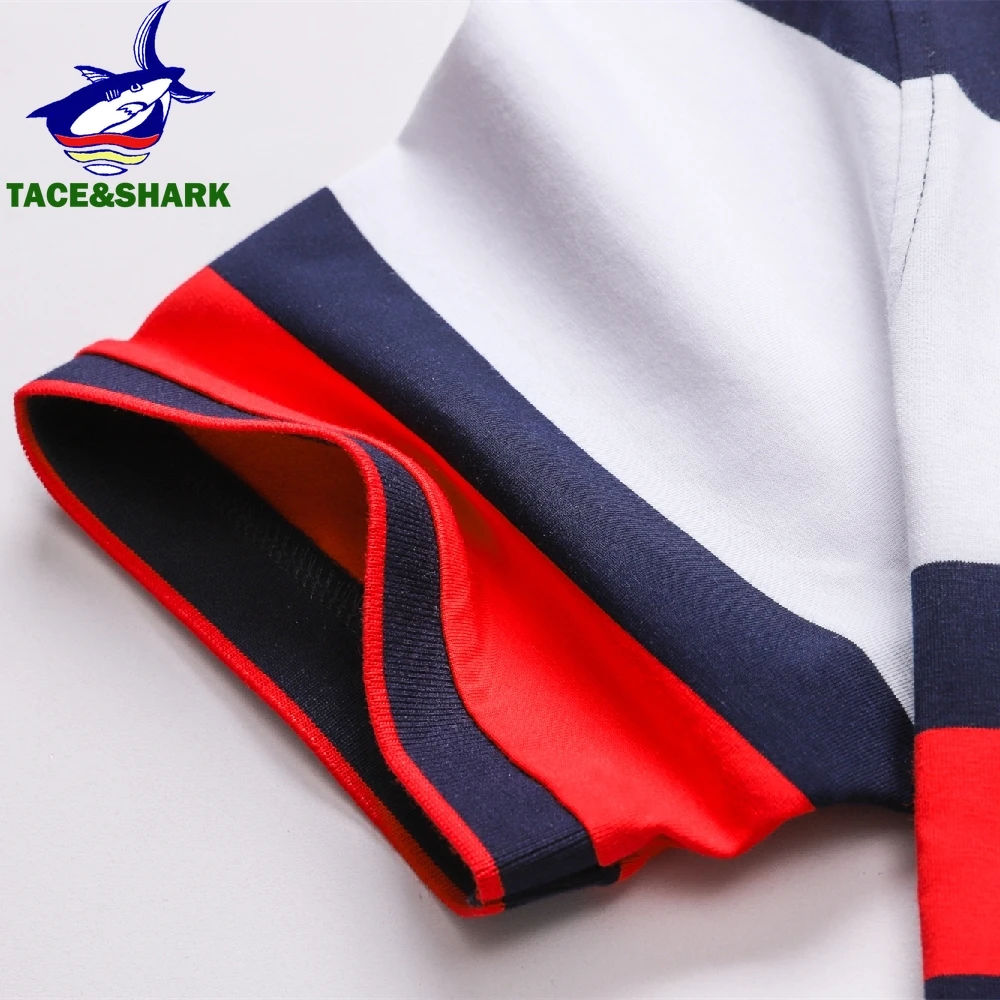 TACE&SHARK 2024 Summer Red Blue Striped Polo Shirt Fashion Brand Shark Camisa Masculina Mens Polos Shirts Clothing 3XL