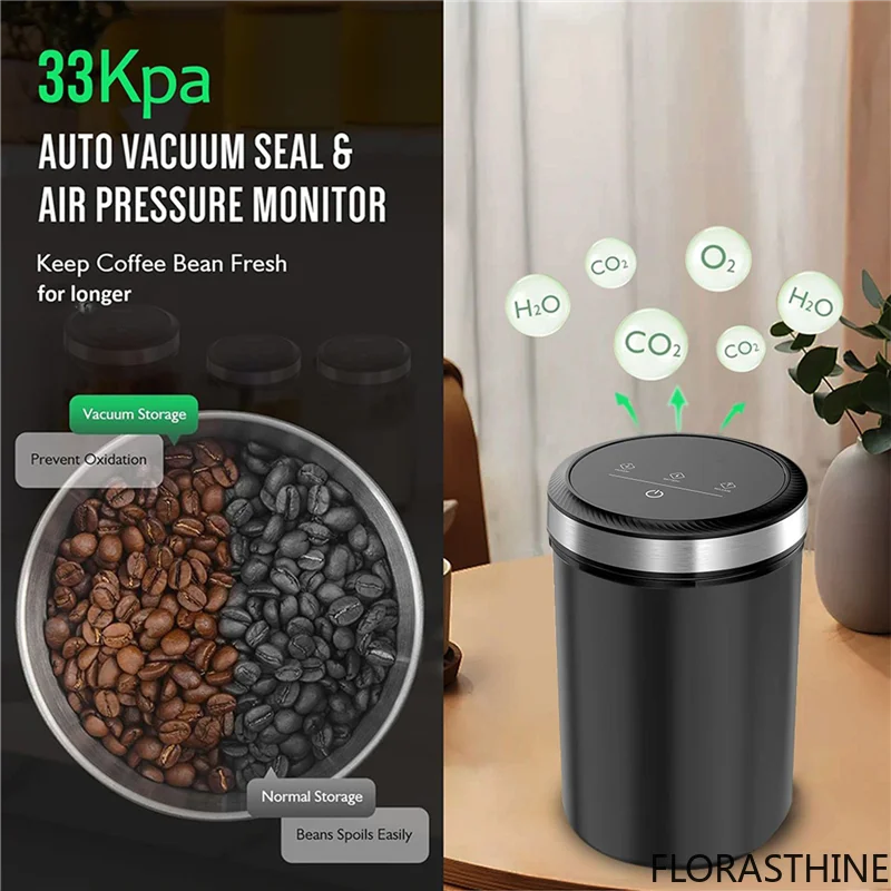 AB66-2X Vacuum Coffee Canisters with Airtight Lids 33Kpa Vacuum Auto and Stop Touch Screen Storage Jar 1.6L/54Oz