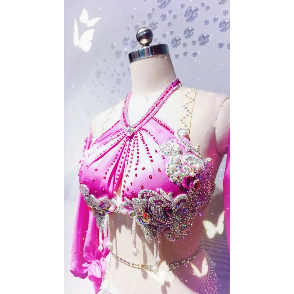 BellyDance Suit Embroidery Diamond Bra Split Fishtail Skirt Performance Set Custom Adult Child Competition Clothing Accessories
