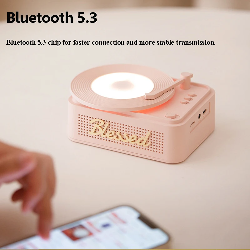 Classic Vintage Bluetooth Speaker Mini Portable Old Fashion Stereo Surround Music Box with Colorful Night Light TF Card Slot