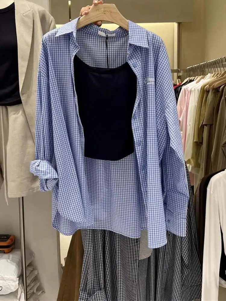 

Новый женский кардиган Dongda Gate: весенне-осенний, повседневный, в клетку, с воротником, с длинными рукавами, в стиле Lazy Fashion