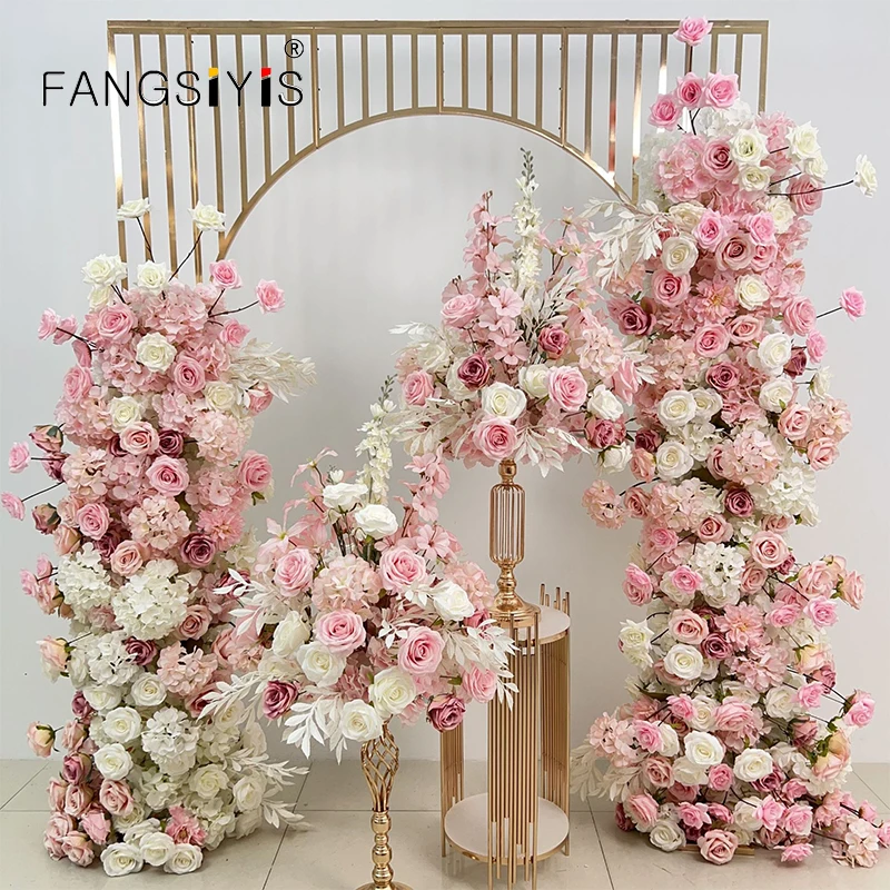 5D luxurious pink Rose hydrangea Floral Arrangement Wedding Backdrop Arch KT Board Deco Floor Flower Row Runner Event Party Prop